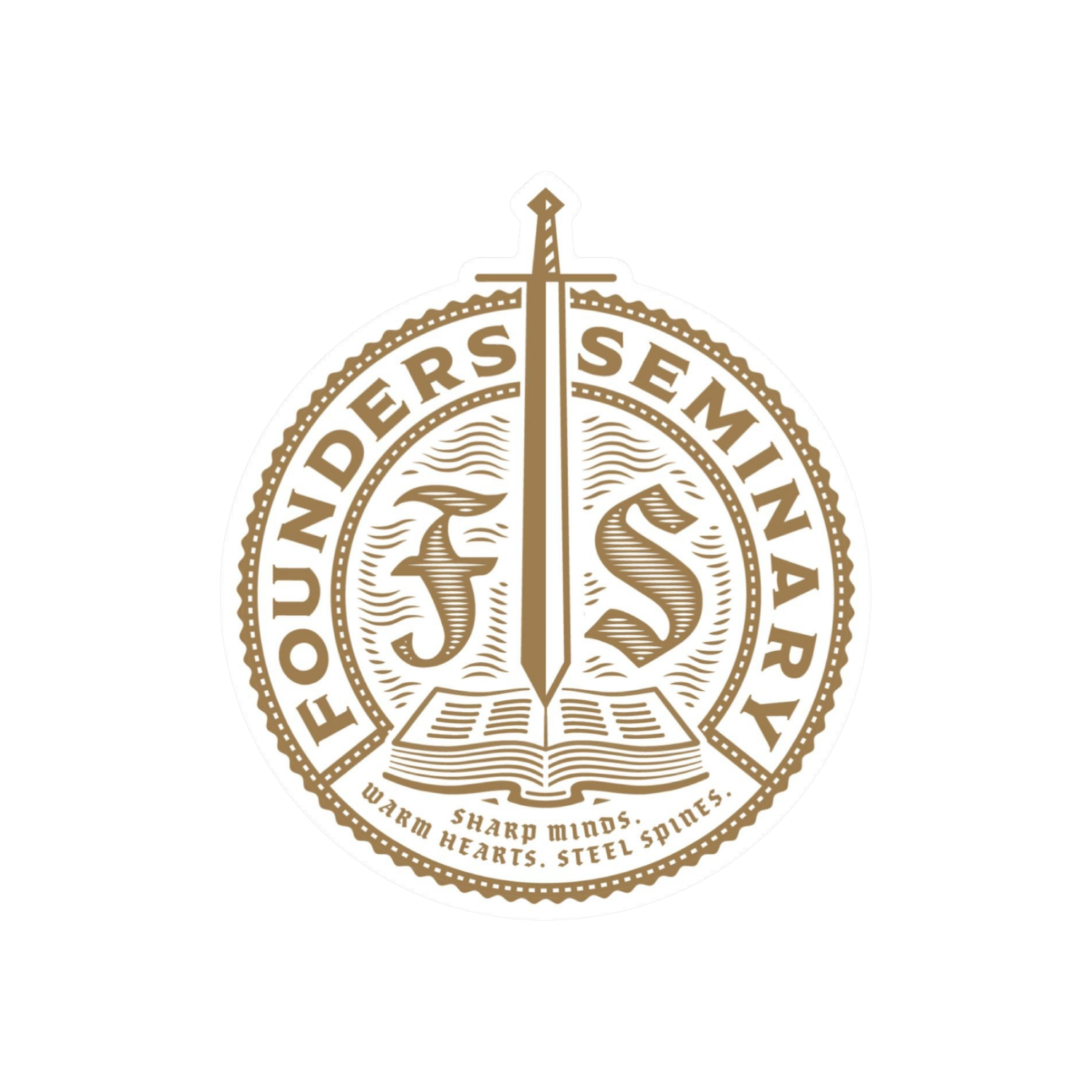 Founders Seminary logo in gold on white background. 