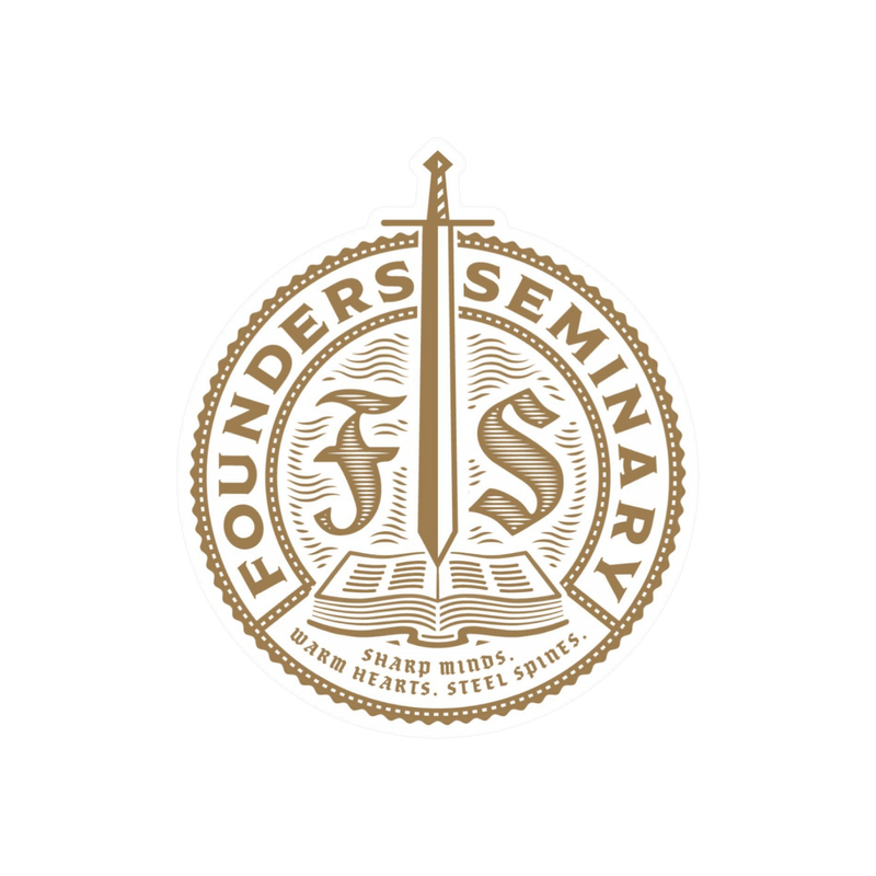 Founders Seminary logo in gold on white background. 