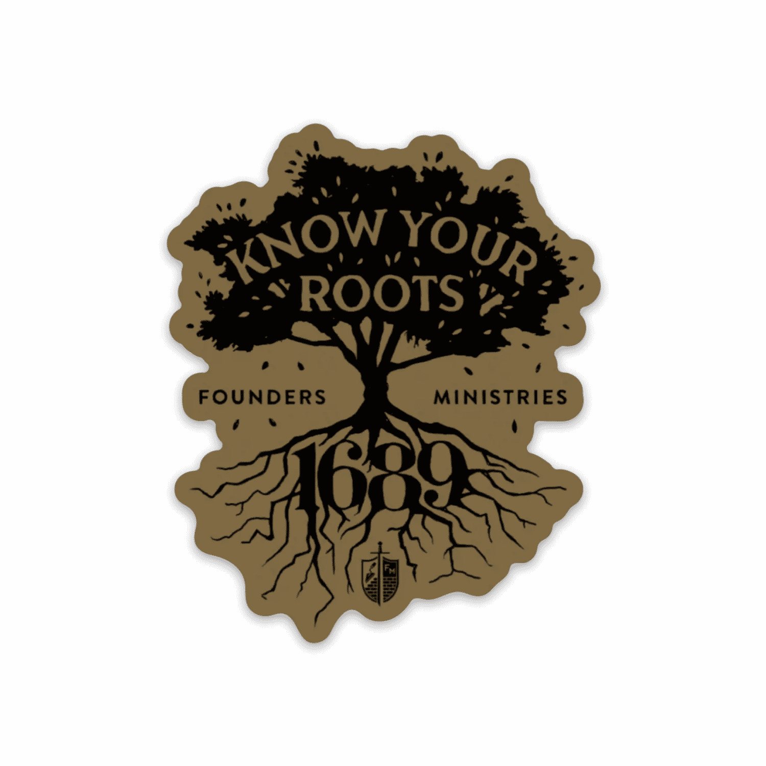 Know Your Roots 1689 Sticker - Black on a tan background