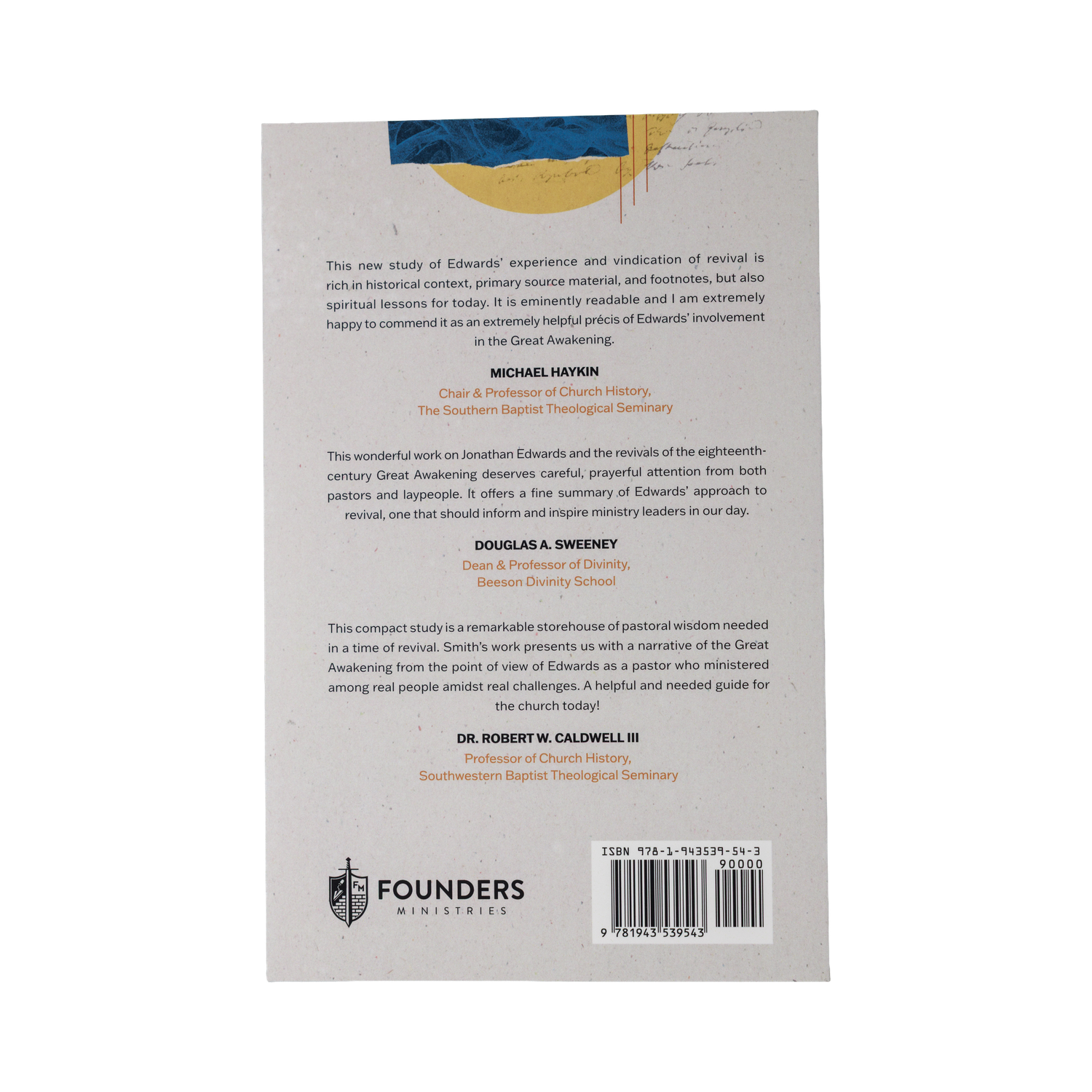 Back cover of a book with text and Founders Ministries logo