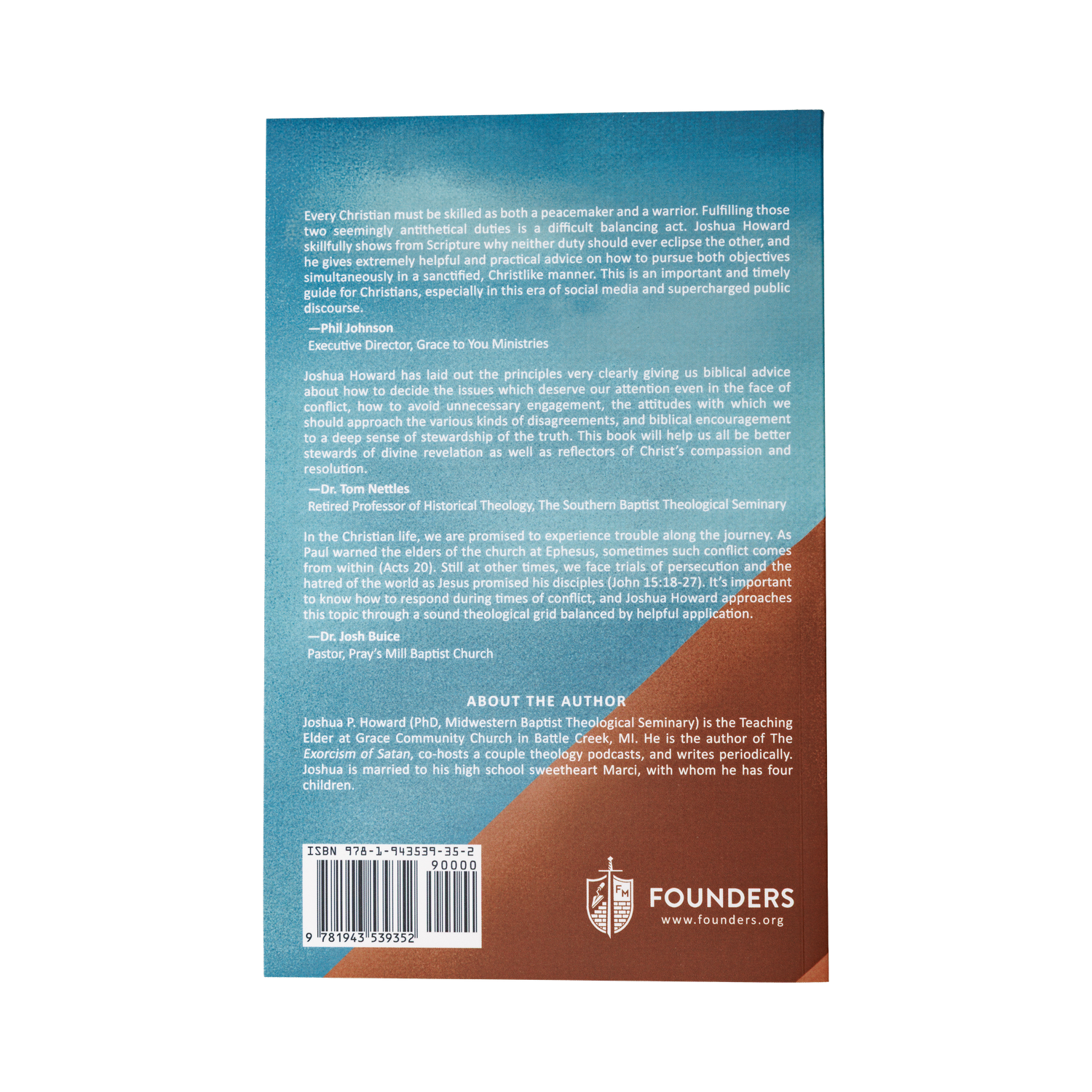 Back cover of a book with text and a logo on a white background