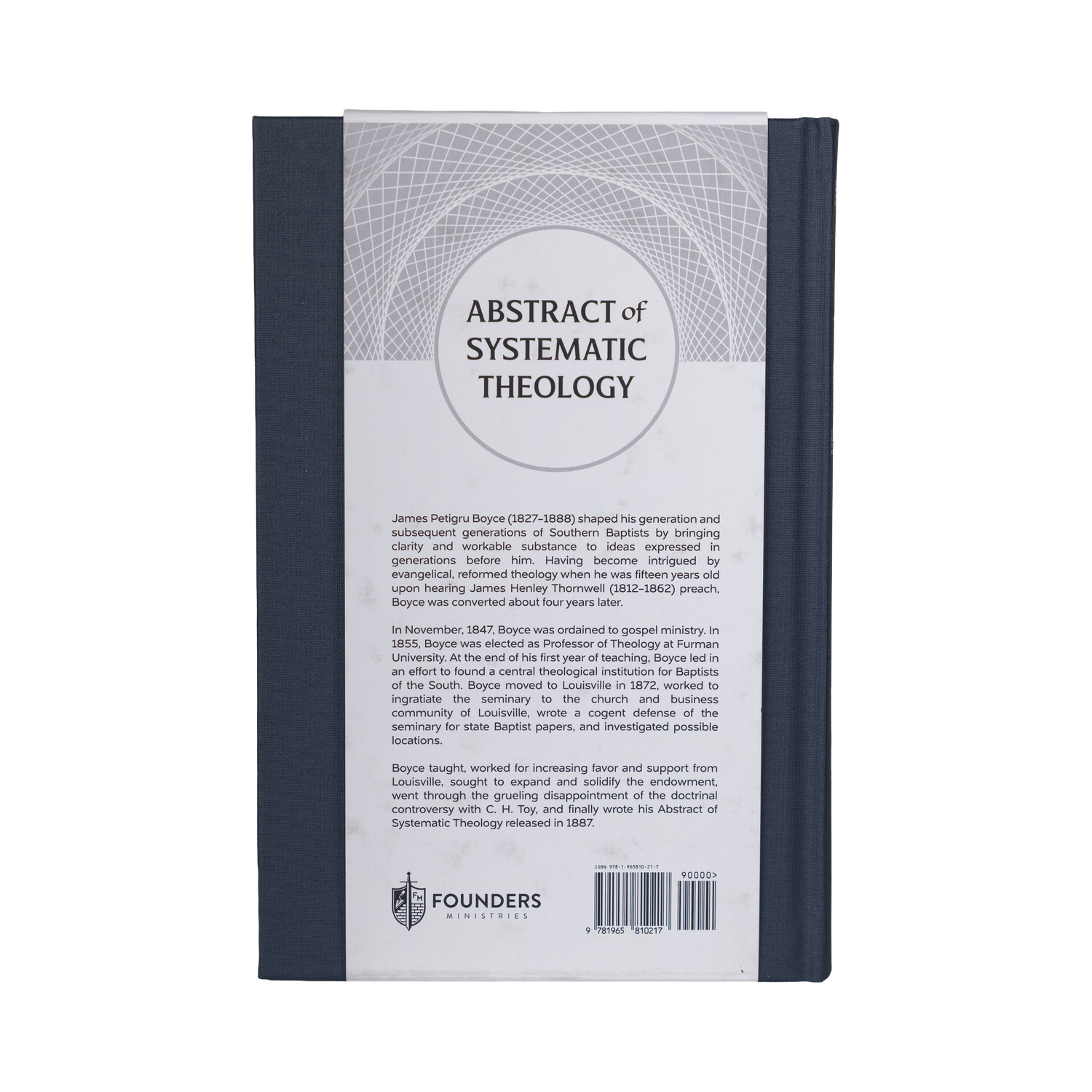 Back cover of a book titled 'Abstract of Systematic Theology' with text and branding on a white background.