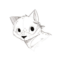 A black and white hand-drawn sketch of a cat on a plain white background.