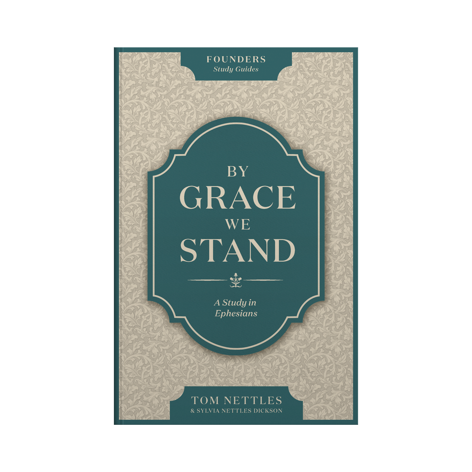 Book cover of 'By Grace We Stand' with decorative text and design elements.