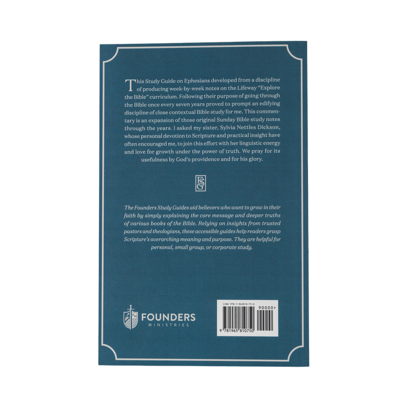Back cover of a book with text and Founders Ministries logo