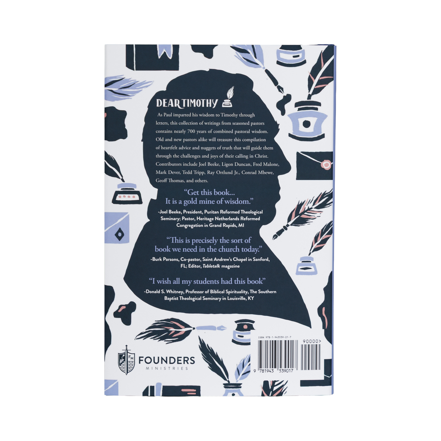 Back cover of a book with a silhouette design and text on a white background