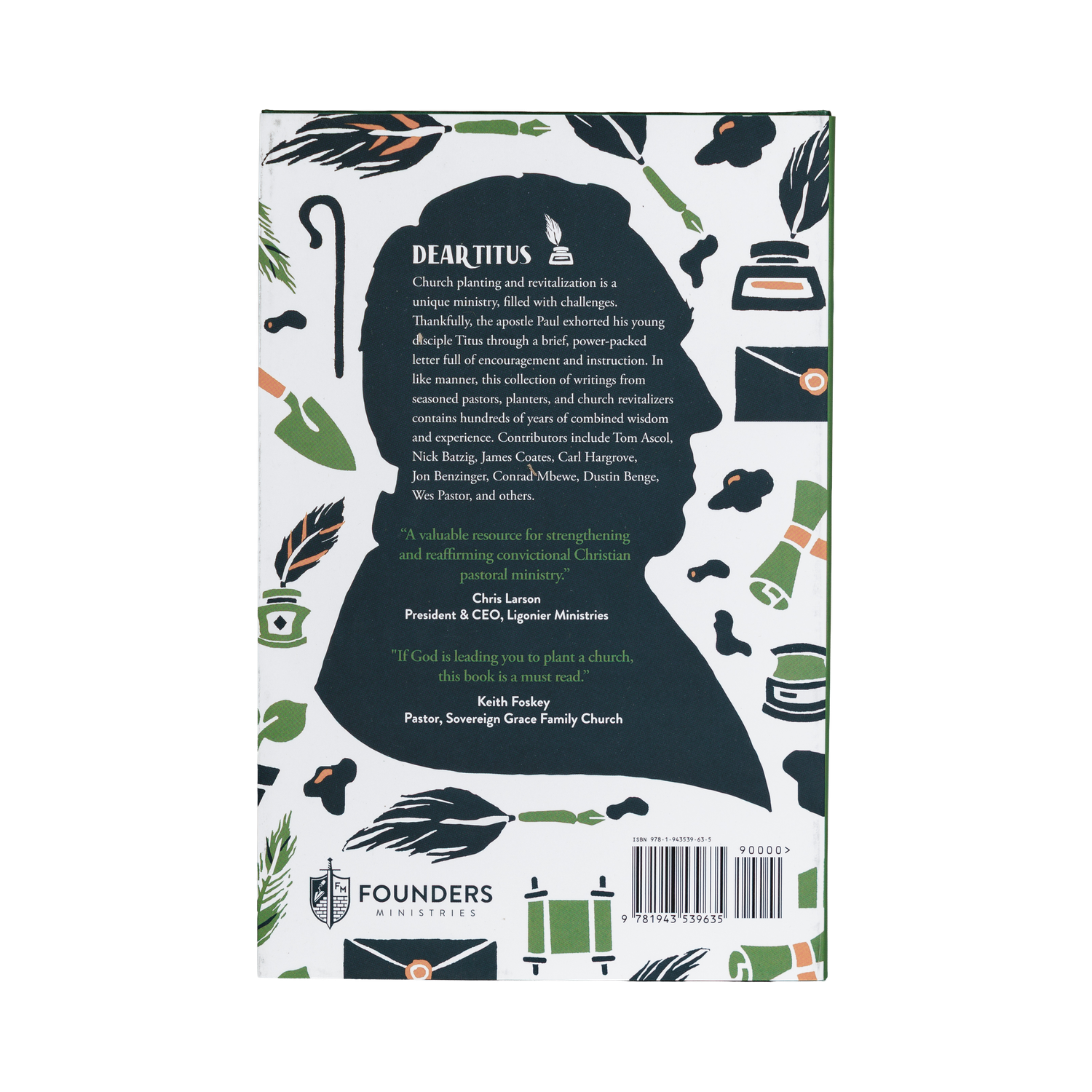 Back cover of a book with decorative elements and text on a white background