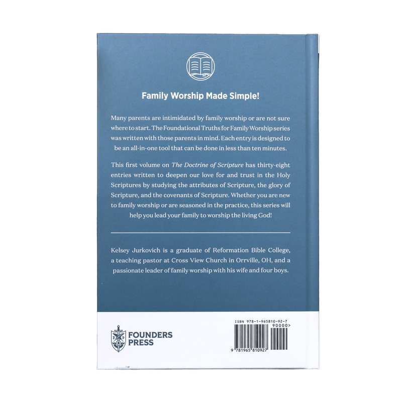 The back cover of the book. The cover is a slate blue color with white text and a white Founders Press logo at the bottom.