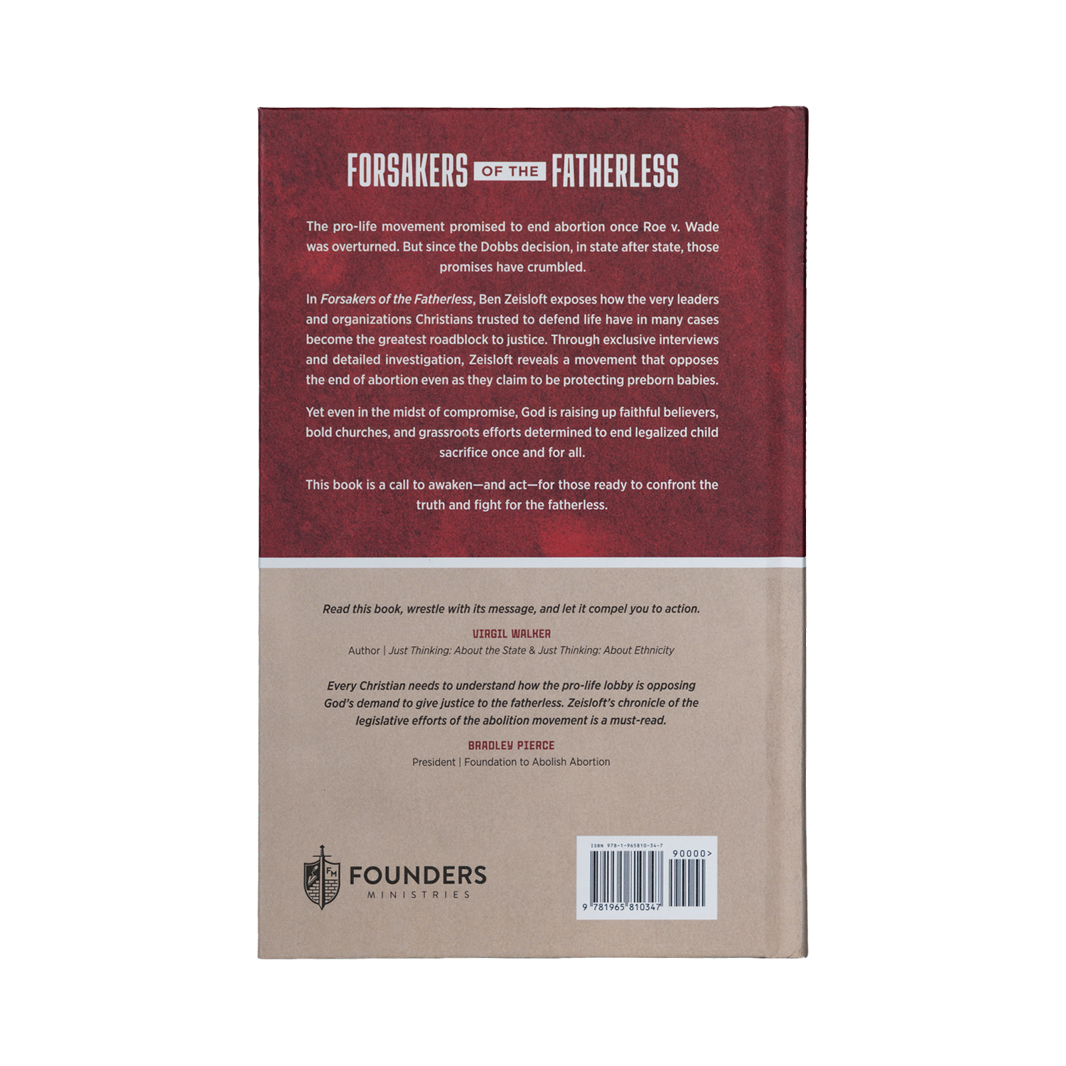 Back cover of a book titled 'Forsakers of the Fatherless' with text and branding on a white background.