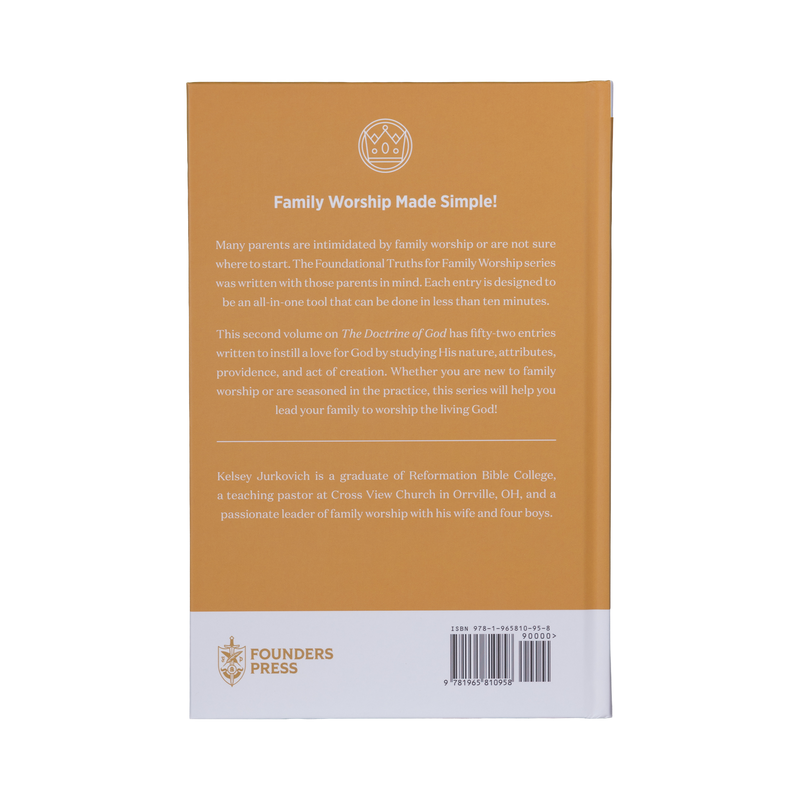 Back cover of a book titled 'Family Worship Made Simple' with text and Founders Press logo.
