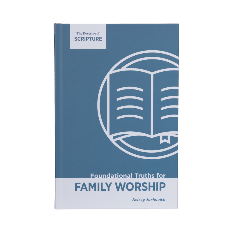 Book titled 'Foundational Truths for Family Worship' with an open book illustration on a blue background