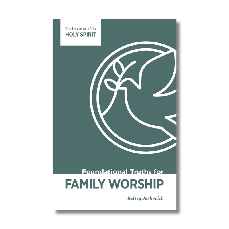 The Doctrine of the Holy Spirit: Foundational Truths for Family Worship book cover by Kelsey Jurkowiich, featuring a dark teal and white design with a dove illustration.