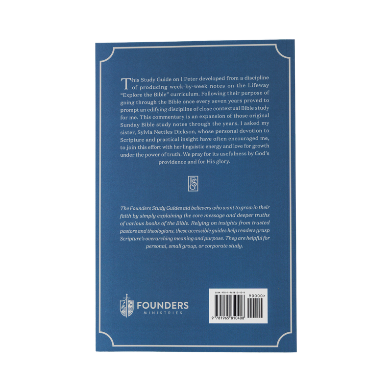 Back cover of a book with text and Founders Ministries logo on a blue background