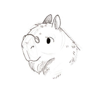 A black and white hand-drawn sketch of  a capybara 