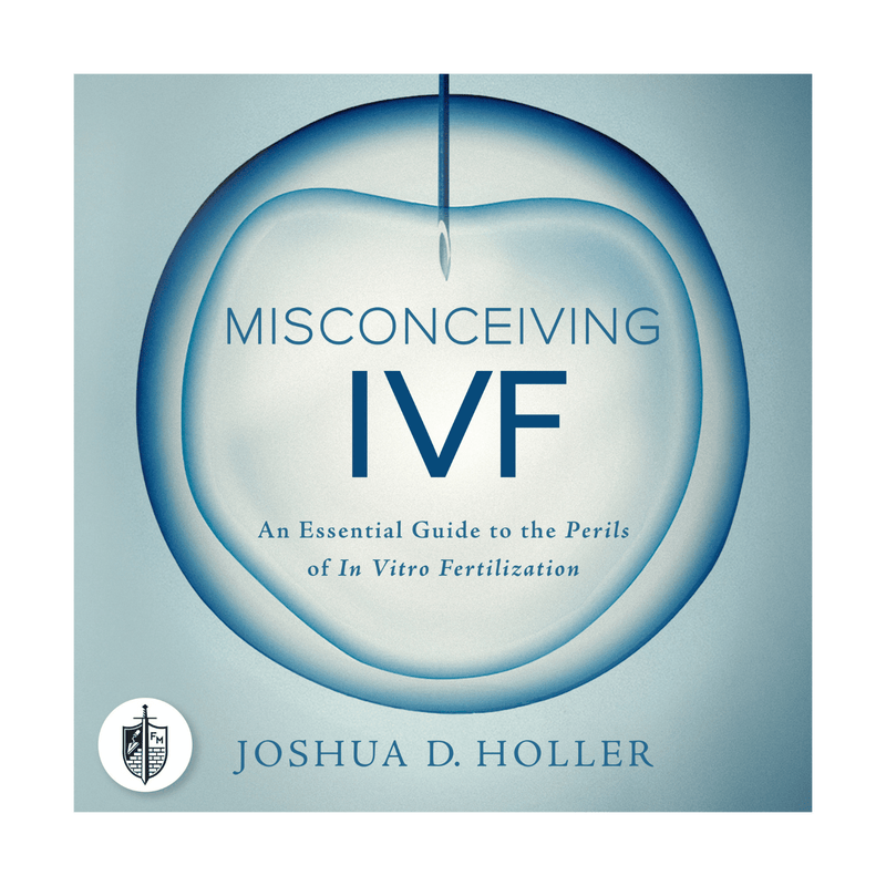 [audiobook] cover for 'Misconceiving IVF' by Joshua D. Holler, featuring a blue cell graphic with a drop and the title text on a pale blue background.