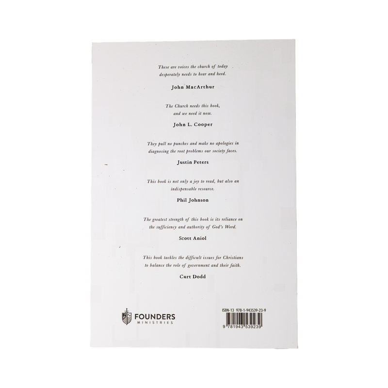 Back cover of a book with text and Founders Ministries logo