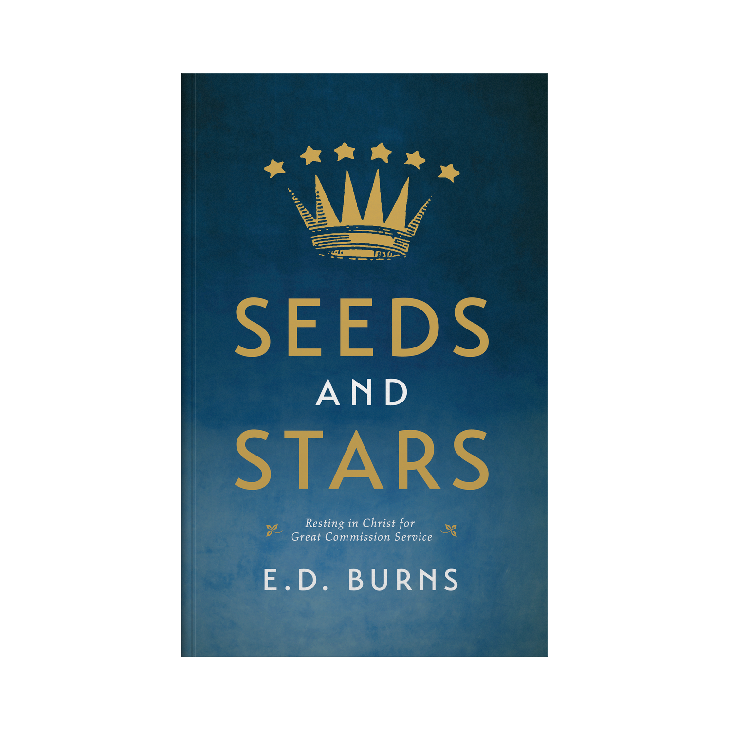 Book cover of 'Seeds and Stars' by E.D. Burns with a blue background and gold text.