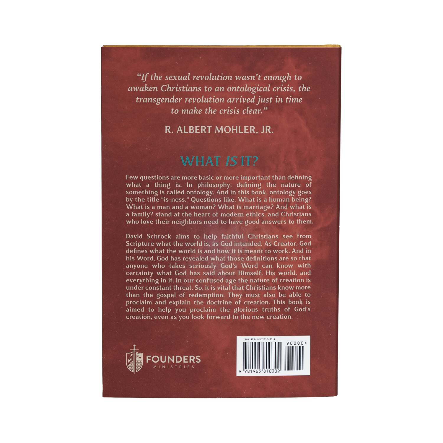 Back cover of a book with text and a logo on a white background