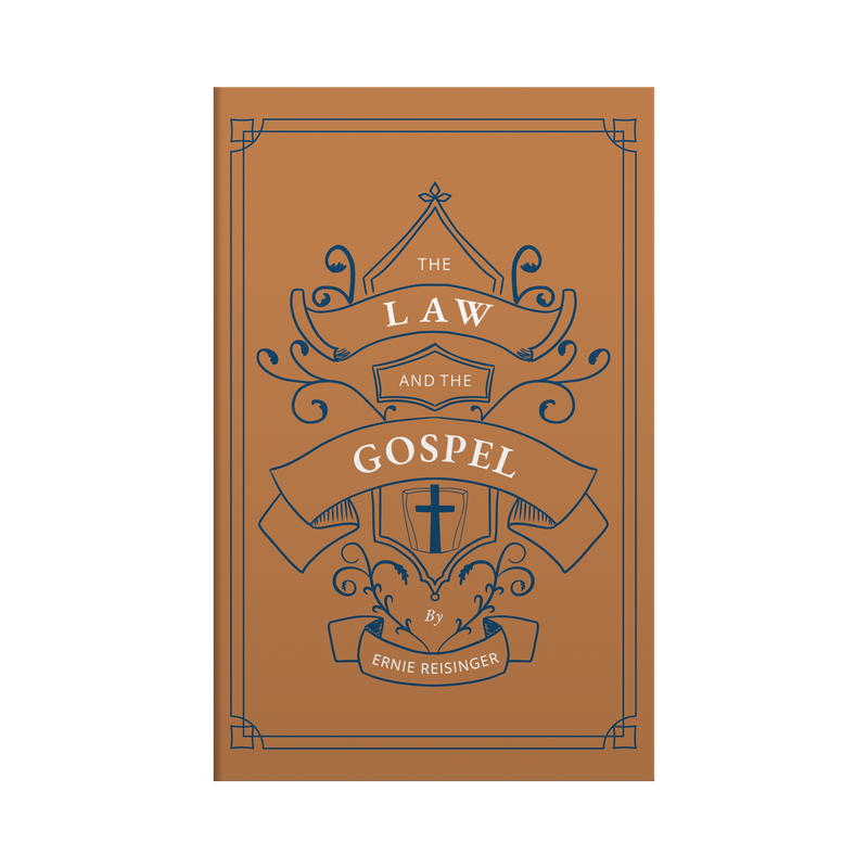 Book cover of 'The Law and the Gospel' by Ernie Reisinger with decorative elements on a white background