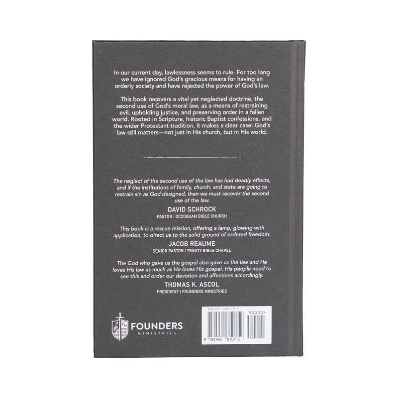 Back cover of a book with text and Founders Ministries logo.